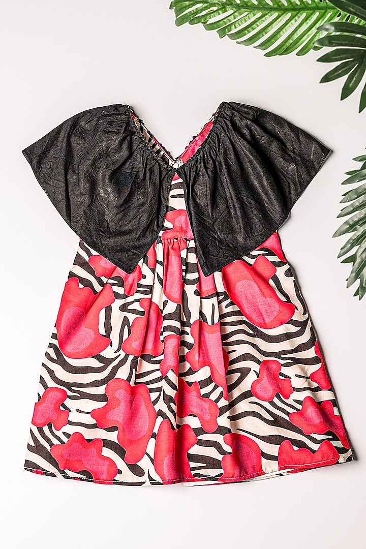 Black Linen Abstract Printed Dress For Girls by K&U at Pernia's Pop Up Shop