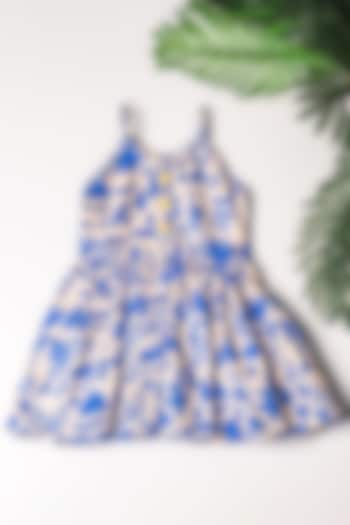 Blue Linen Abstract Printed Dress For Girls by K&U at Pernia's Pop Up Shop