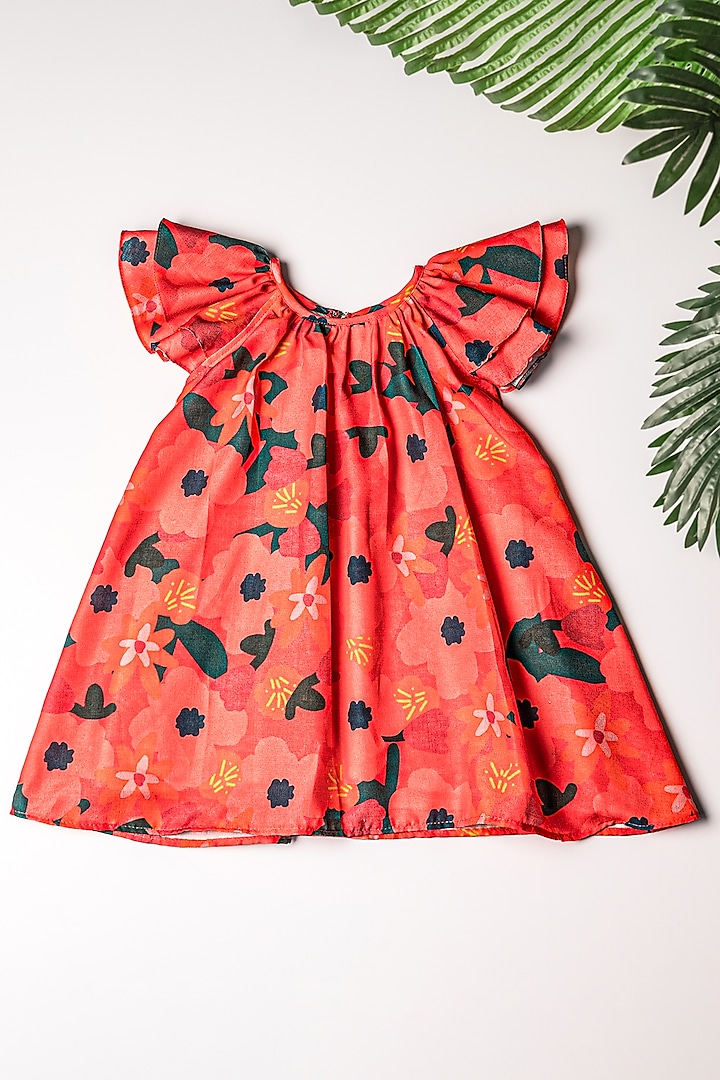 Red Linen Abstract Printed Dress For Girls by K&U at Pernia's Pop Up Shop