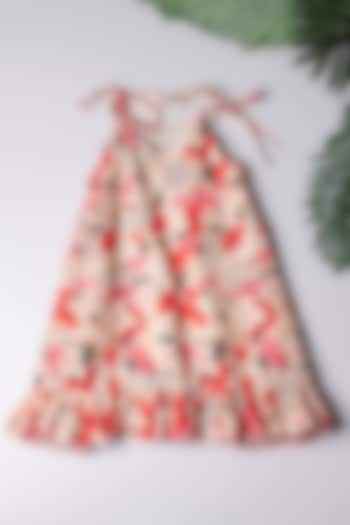 Beige Linen Abstract Printed Dress For Girls by K&U at Pernia's Pop Up Shop