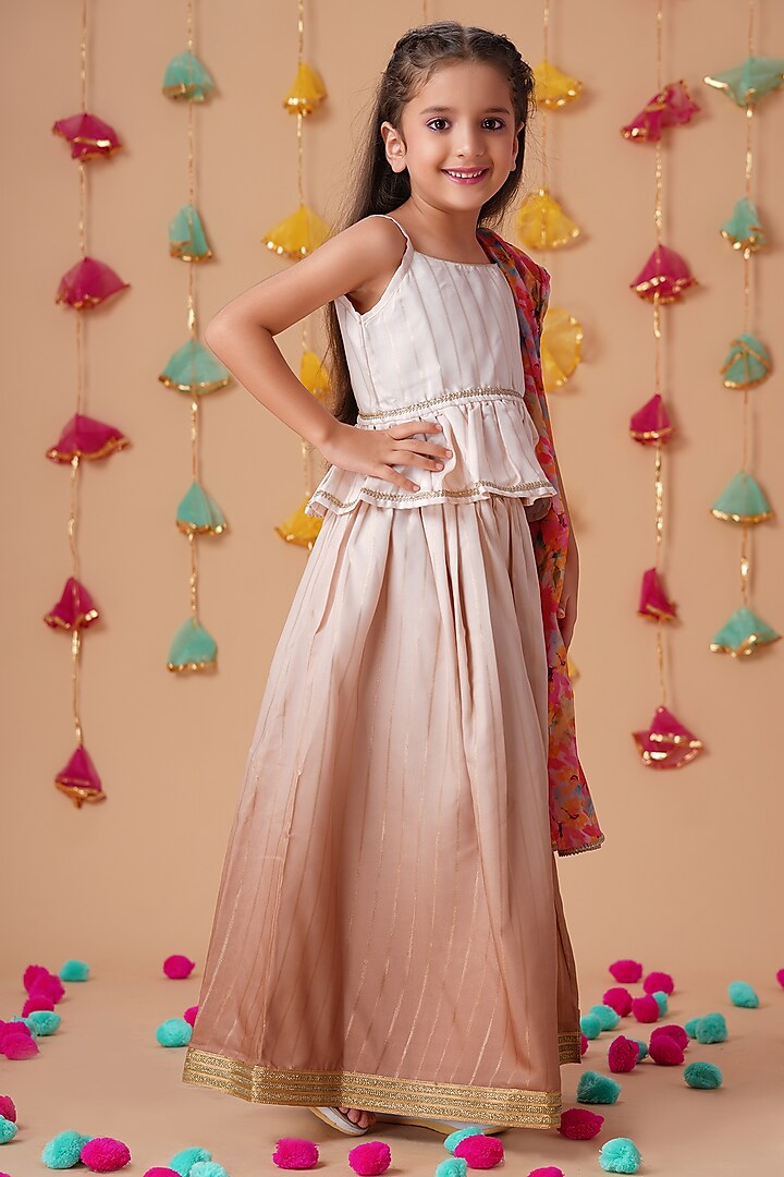 Peach Muslin Ombre Lehenga Set For Girls by K&U at Pernia's Pop Up Shop