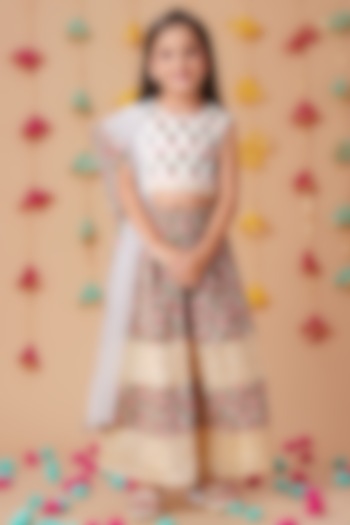 Multi-Colored Cotton Floral Printed Lehenga Set For Girls by K&U at Pernia's Pop Up Shop