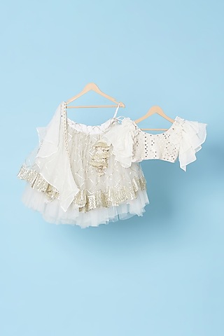 White Embellished Lehenga Set For Girls by Kulreeti
