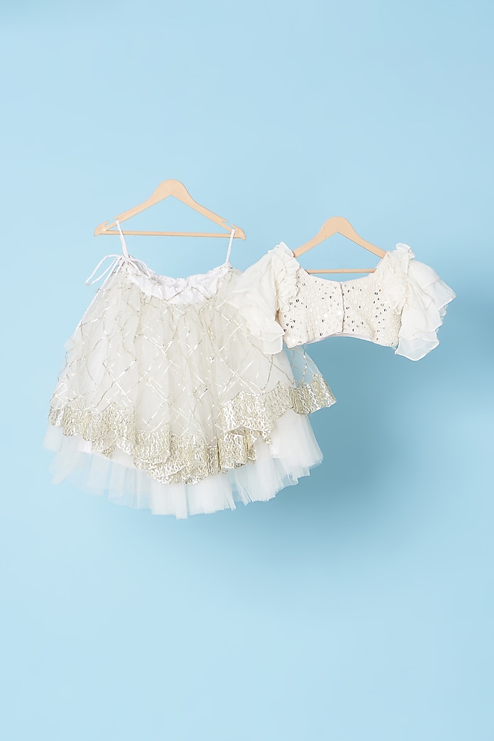 White Embellished Lehenga Set For Girls by Kulreeti at Pernia's Pop Up Shop