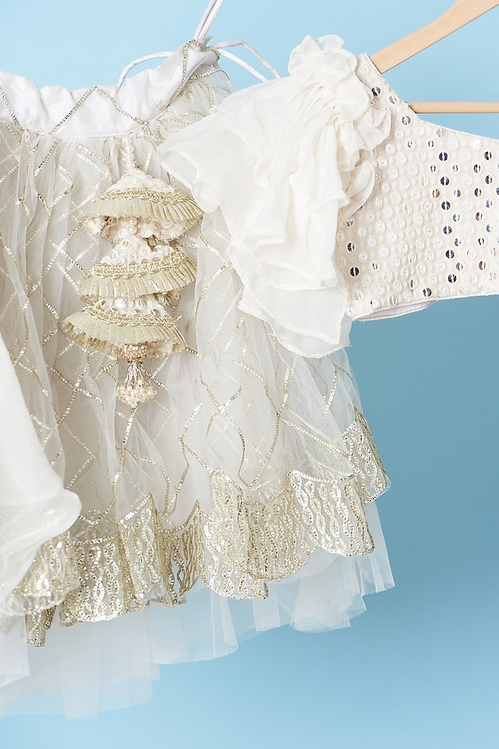 White Embellished Lehenga Set For Girls by Kulreeti at Pernia's Pop Up Shop