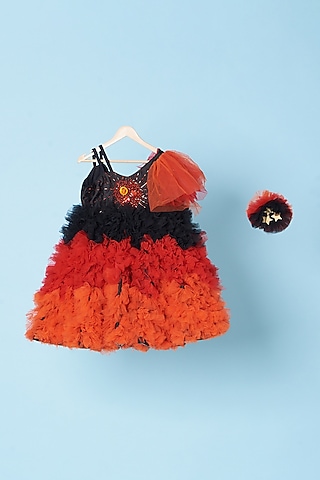 Red & Black Embellished Gown For Girls by Kulreeti