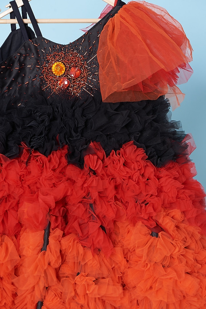 Red & Black Embellished Gown For Girls by Kulreeti at Pernia's Pop Up Shop