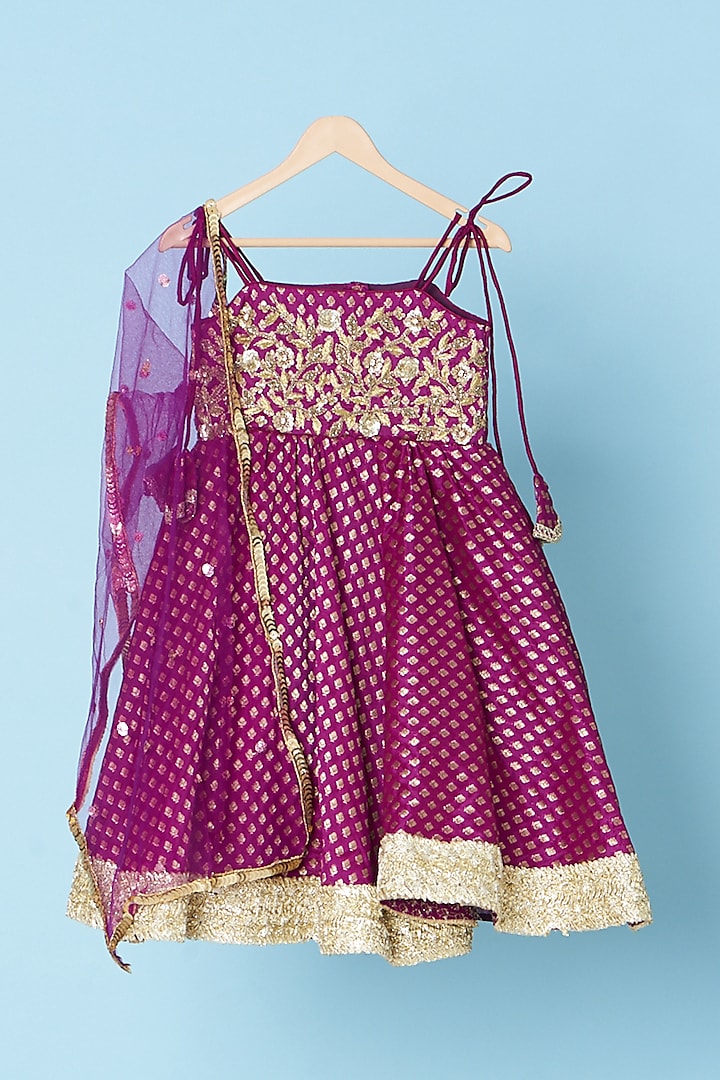 Purple Embroidered Anarkali Set For Girls by Kulreeti