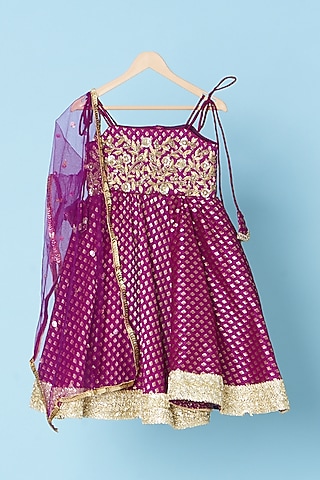 Purple Embroidered Anarkali Set For Girls by Kulreeti
