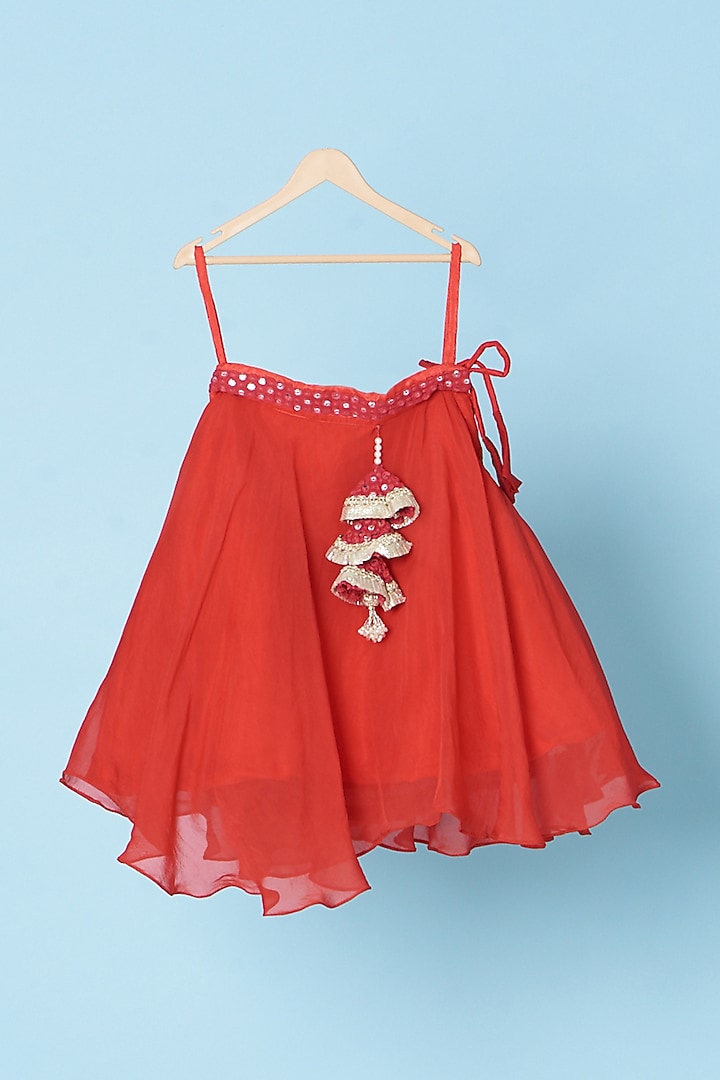 Red Organza Lehenga Set For Girls by Kulreeti at Pernia's Pop Up Shop