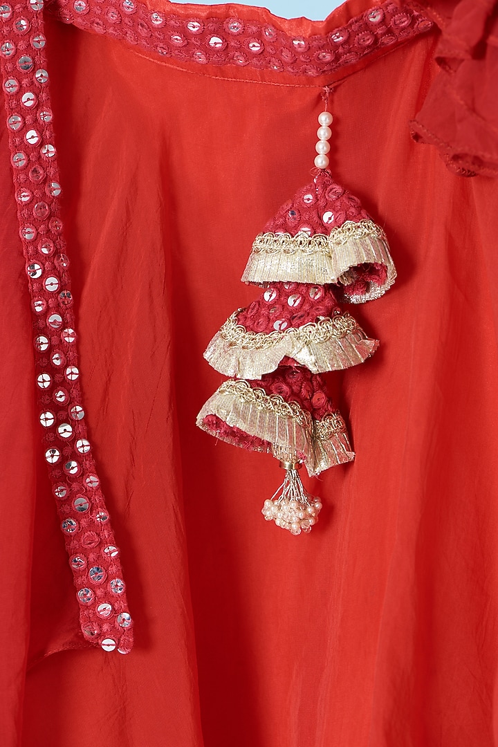 Red Organza Lehenga Set For Girls by Kulreeti at Pernia's Pop Up Shop