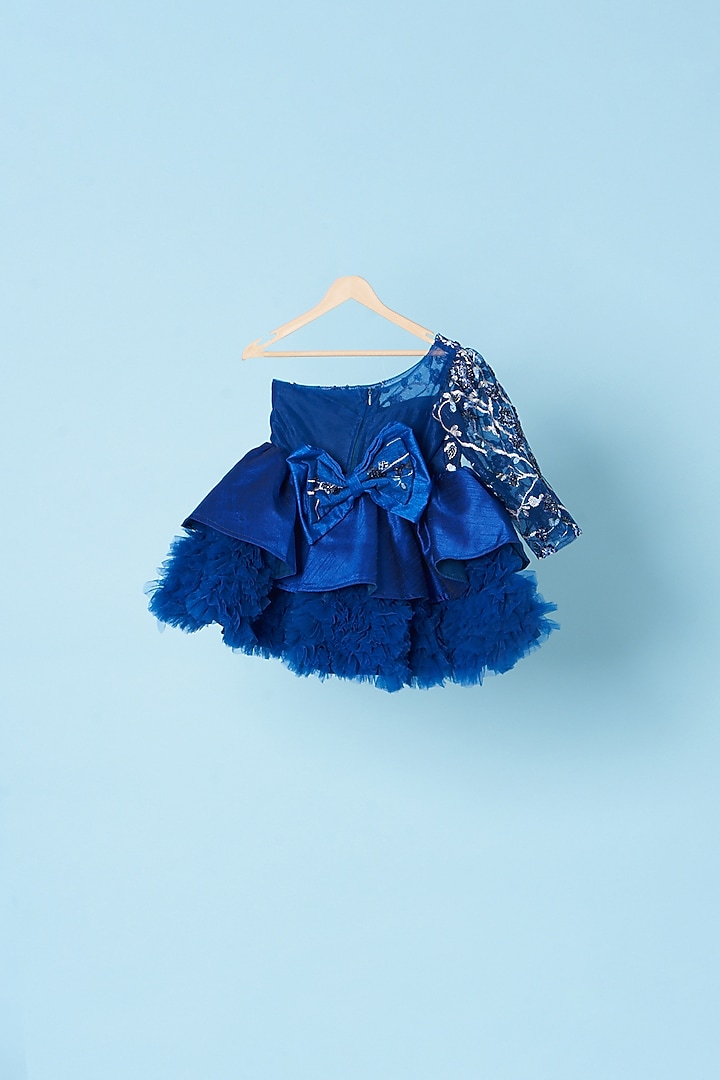 Blue Embroidered One-Shoulder Dress For Girls by Kulreeti at Pernia's Pop Up Shop