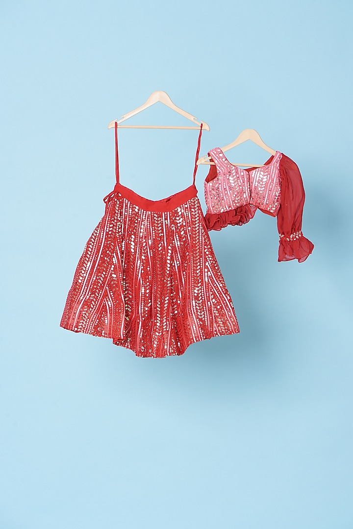Red Embellished Lehenga Set For Girls by Kulreeti at Pernia's Pop Up Shop