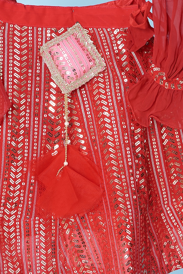 Red Embellished Lehenga Set For Girls by Kulreeti at Pernia's Pop Up Shop