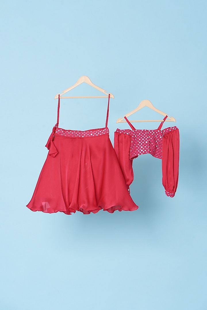 Pink Embellished Lehenga Set For Girls by Kulreeti at Pernia's Pop Up Shop