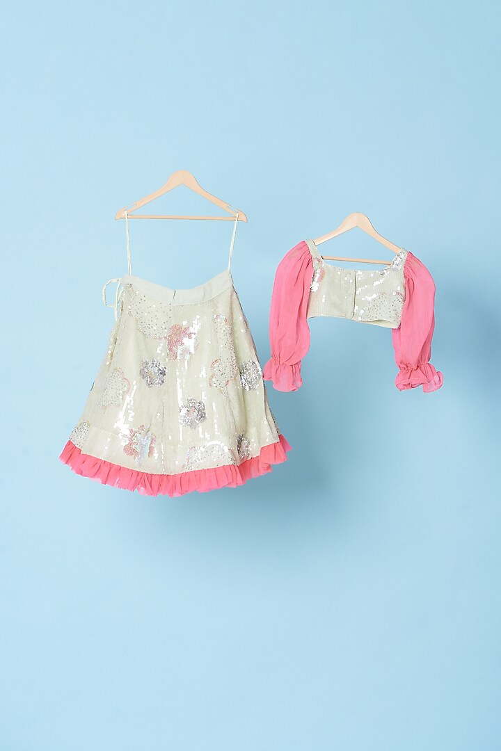 Pista Green Embellished Lehenga Set For Girls by Kulreeti at Pernia's Pop Up Shop