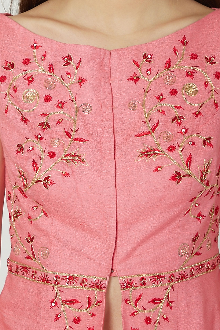 Red Hand Embroidered Jacket With Flared Pants by Kudi Pataka Designs at Pernia's Pop Up Shop