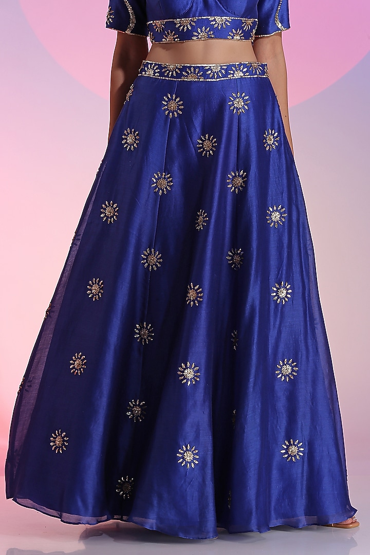 Blue Handwoven Cotton Silk Embroidered Wedding Lehenga Set by Kudi Pataka Designs  at Pernia's Pop Up Shop