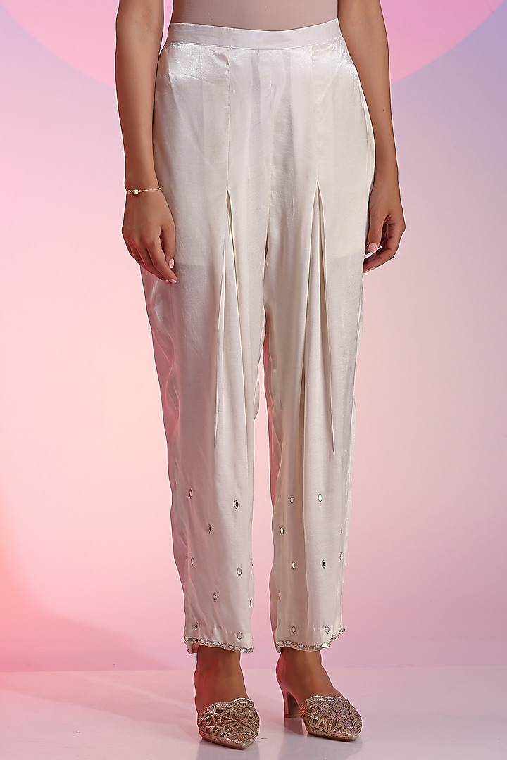 Ivory Handwoven Cotton Silk Embellished Kurta Set by Kudi Pataka Designs  at Pernia's Pop Up Shop