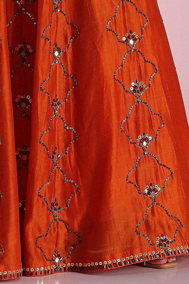 Orange Pure Chanderi Embroidered Wedding Lehenga Set by Kudi Pataka Designs  at Pernia's Pop Up Shop