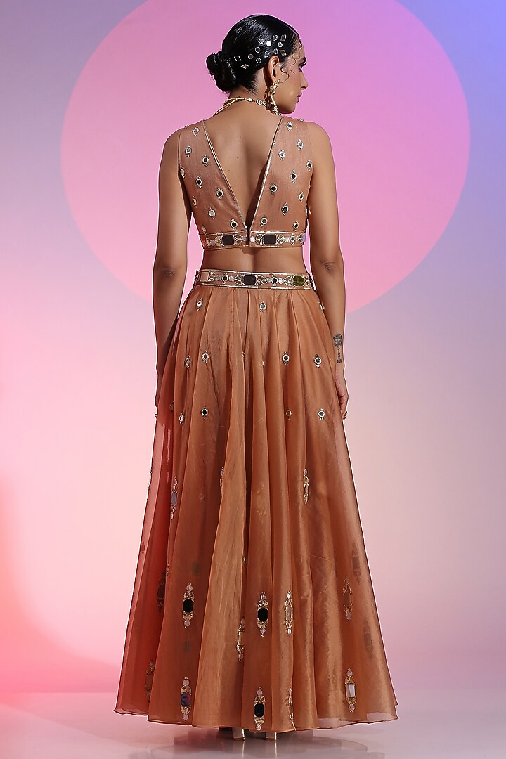Mink Beige Organza Embroidered Wedding Lehenga Set by Kudi Pataka Designs  at Pernia's Pop Up Shop