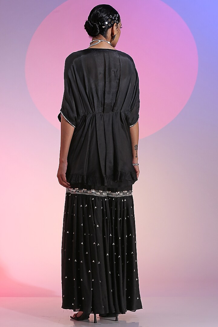 Black Habutai Cupro Wedding Sharara Set by Kudi Pataka Designs  at Pernia's Pop Up Shop