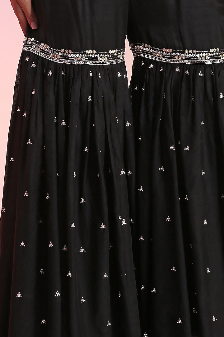 Black Habutai Cupro Wedding Sharara Set by Kudi Pataka Designs  at Pernia's Pop Up Shop
