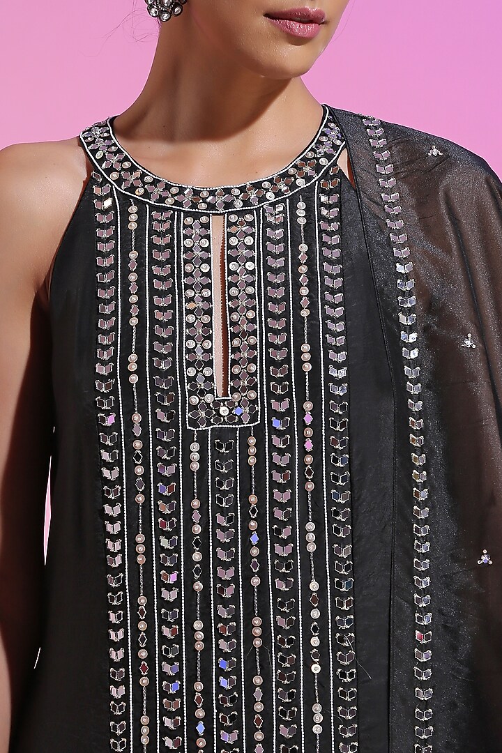 Black Habutai Cupro Embroidered Wedding Sharara Set by Kudi Pataka Designs  at Pernia's Pop Up Shop