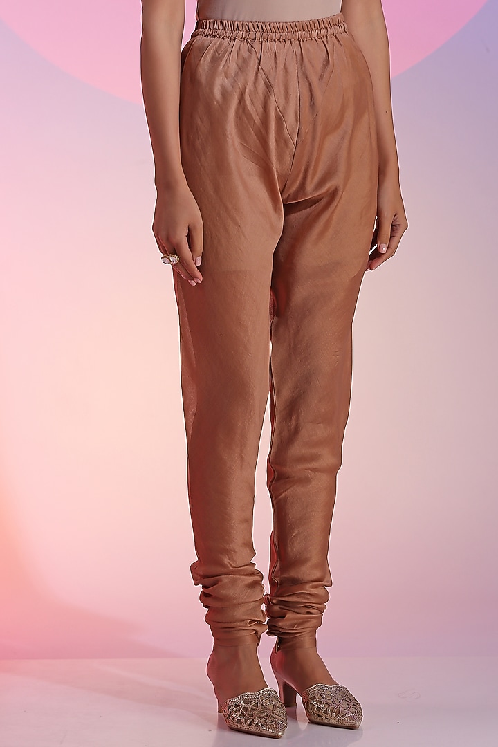 Mink Beige Pure Chanderi Embroidered Kurta Set by Kudi Pataka Designs  at Pernia's Pop Up Shop