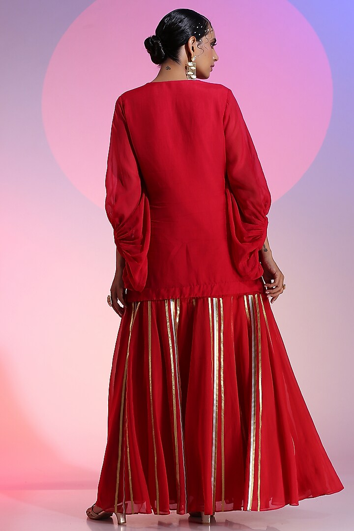 Ruby Cupro Organza Embroidered Skirt Set by Kudi Pataka Designs  at Pernia's Pop Up Shop