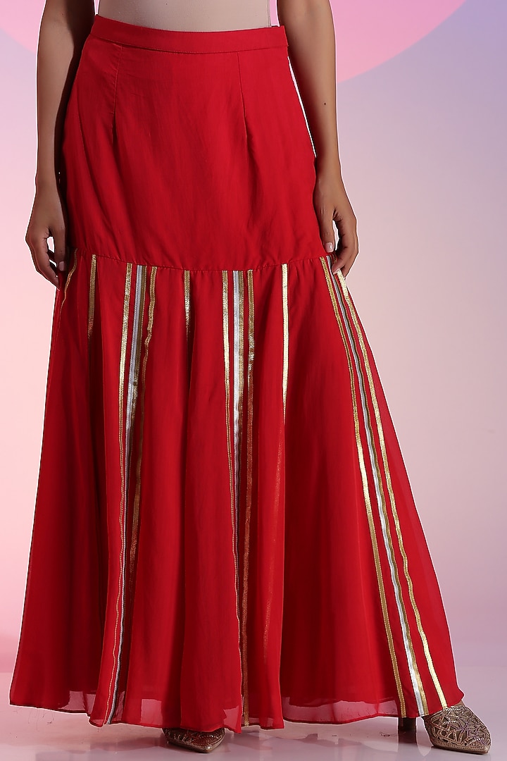 Ruby Cupro Organza Embroidered Skirt Set by Kudi Pataka Designs  at Pernia's Pop Up Shop