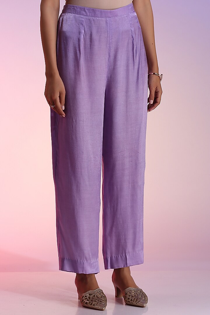 Purple Handwoven Cotton Silk Embroidered Kurta Set by Kudi Pataka Designs  at Pernia's Pop Up Shop