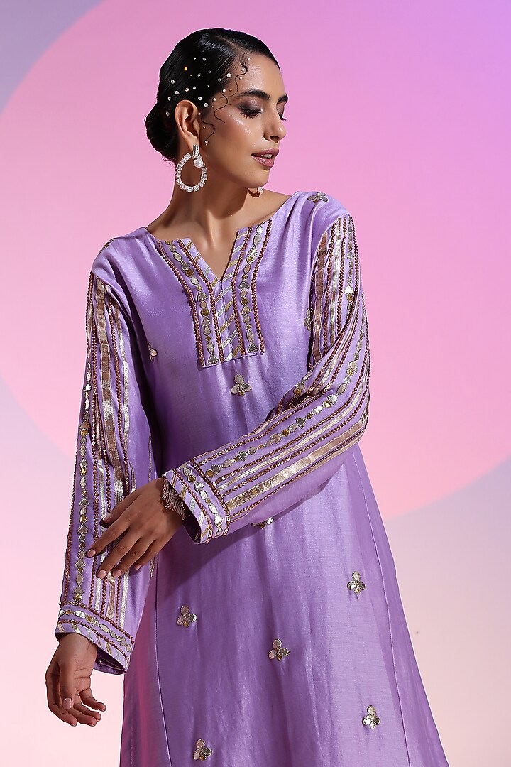 Purple Handwoven Cotton Silk Embroidered Kurta Set by Kudi Pataka Designs  at Pernia's Pop Up Shop