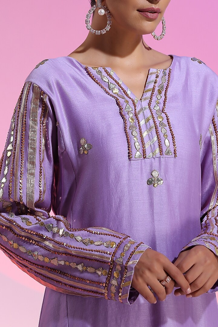 Purple Handwoven Cotton Silk Embroidered Kurta Set by Kudi Pataka Designs  at Pernia's Pop Up Shop