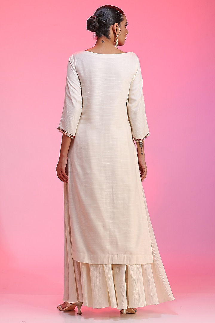 Ivory Modal Embroidered Kurta Set by Kudi Pataka Designs  at Pernia's Pop Up Shop