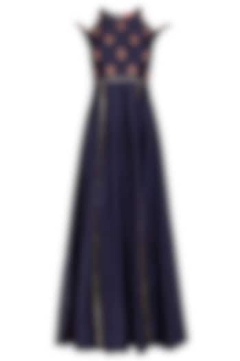 Midnight Blue Hand Embroidered Gown by Kudi Pataka Designs