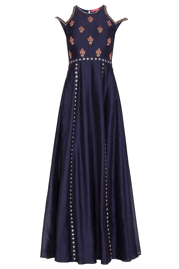 Midnight Blue Hand Embroidered Gown by Kudi Pataka Designs