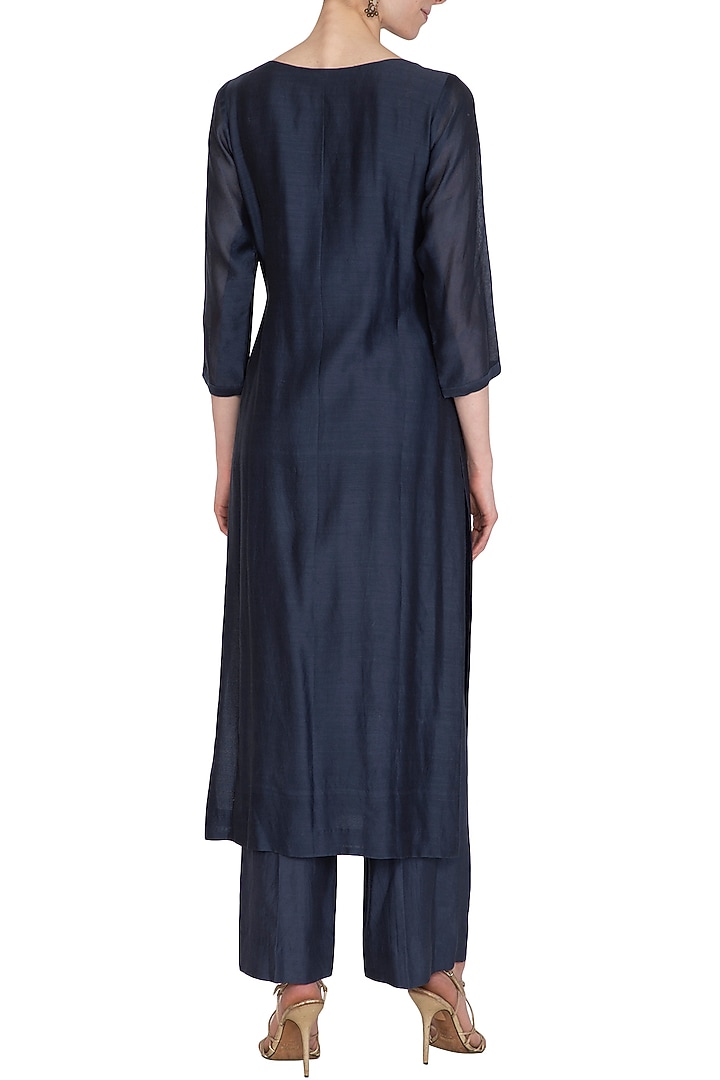 Navy Blue Hand Embroidered Kurta Set by Kudi Pataka Designs at Pernia's Pop Up Shop