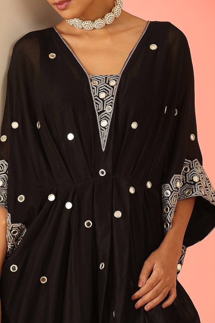Black Cotton Silk Mirror & Zari Kaftan Dress by Kudi Pataka Designs at Pernia's Pop Up Shop