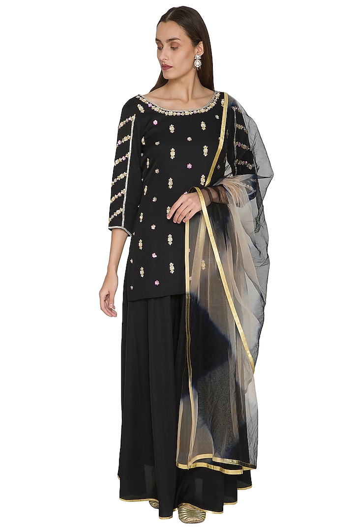 Black Embroidered Sharara Set Design by Kudi Pataka Designs at Pernia's ...