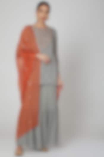Grey & Orange Embroidered Sharara Set by Kudi Pataka Designs