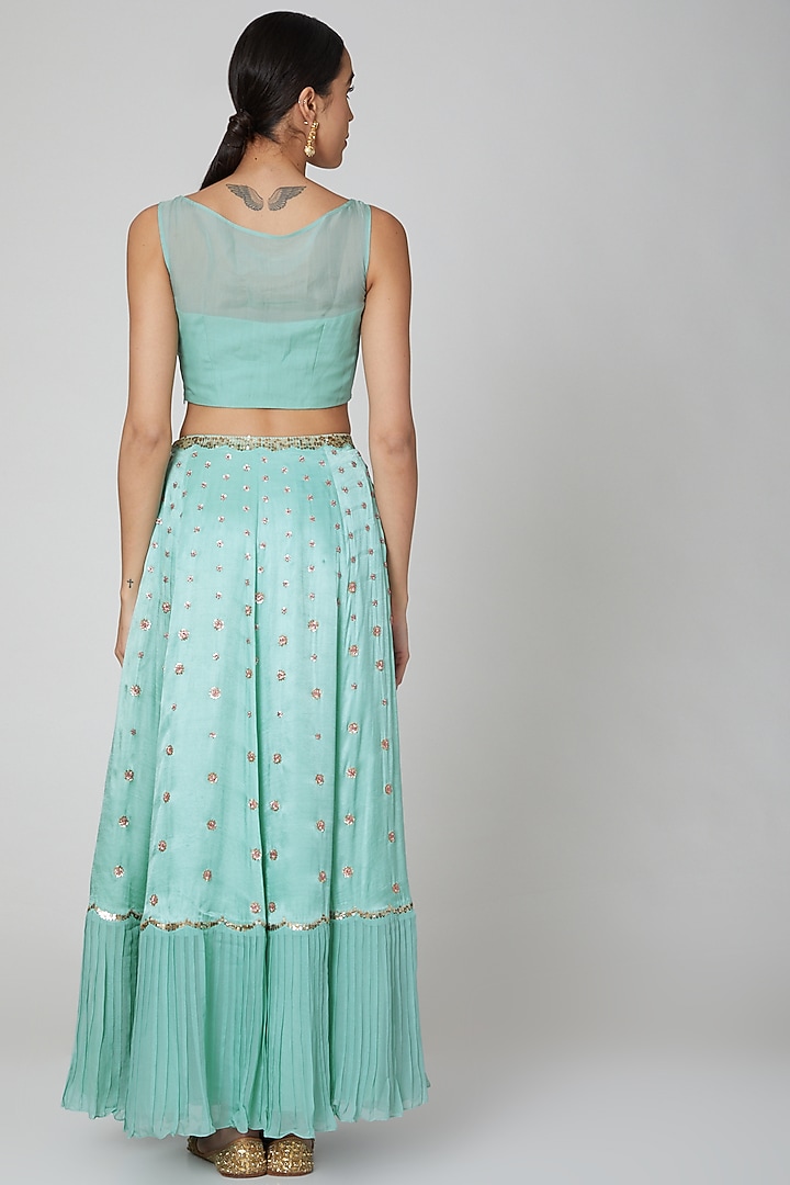 Turquoise Embroidered Wedding Lehenga Set by Kudi Pataka Designs at Pernia's Pop Up Shop