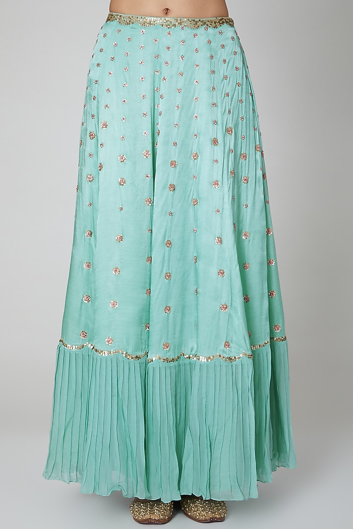 Turquoise Embroidered Wedding Lehenga Set by Kudi Pataka Designs at Pernia's Pop Up Shop