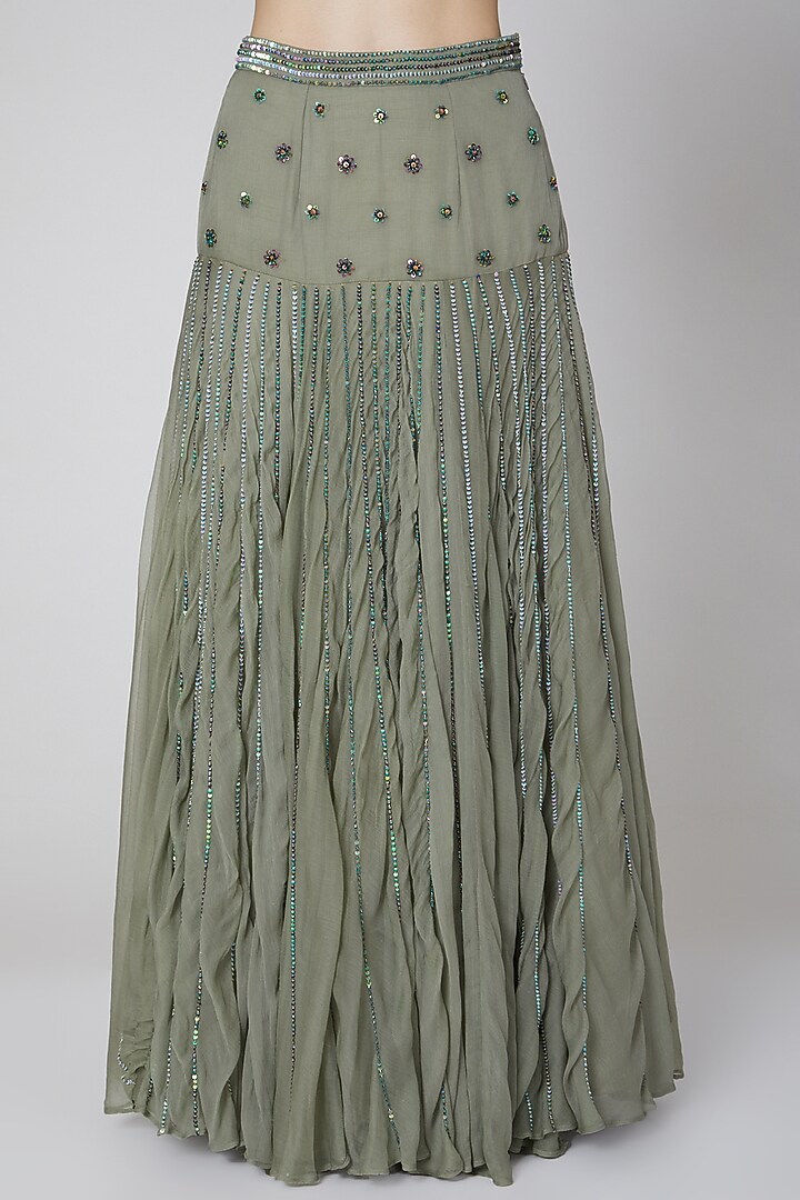 Grey Floral Embroidered Skirt Set by Kudi Pataka Designs at Pernia's Pop Up Shop