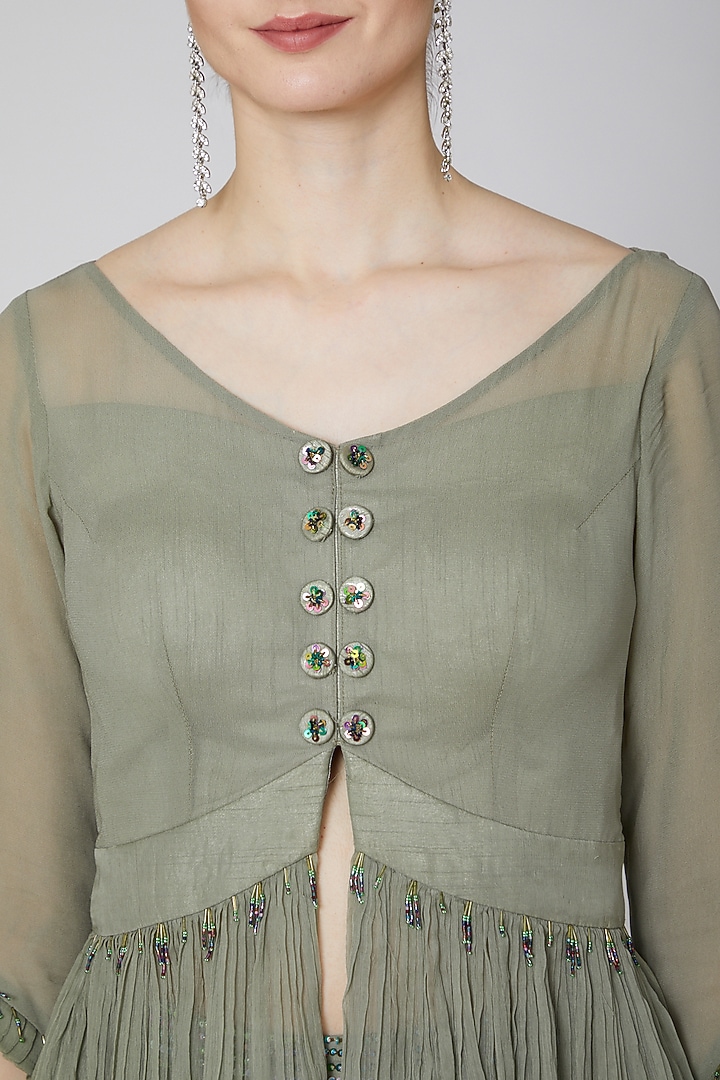 Grey Floral Embroidered Skirt Set by Kudi Pataka Designs at Pernia's Pop Up Shop