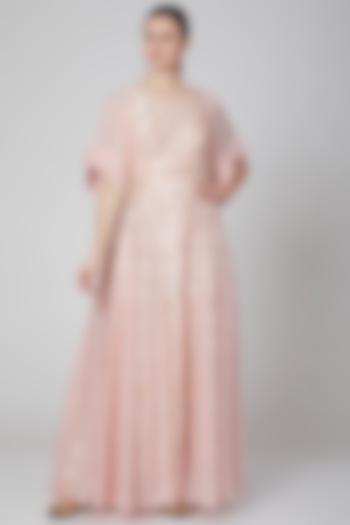 Blush Pink Embroidered Gown by Kudi Pataka Designs