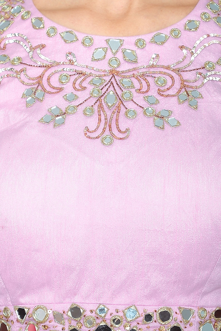 Lilac Net Embroidered Lehenga Set For Girls by Mini Pataka by Kudi Pataka Designs at Pernia's Pop Up Shop