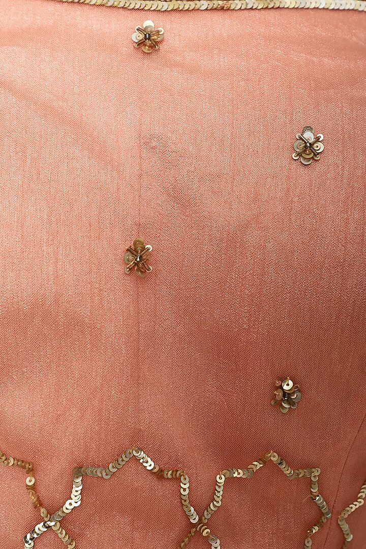 Blush Peach Net Embroidered Lehenga Set For Girls by Mini Pataka by Kudi Pataka Designs at Pernia's Pop Up Shop