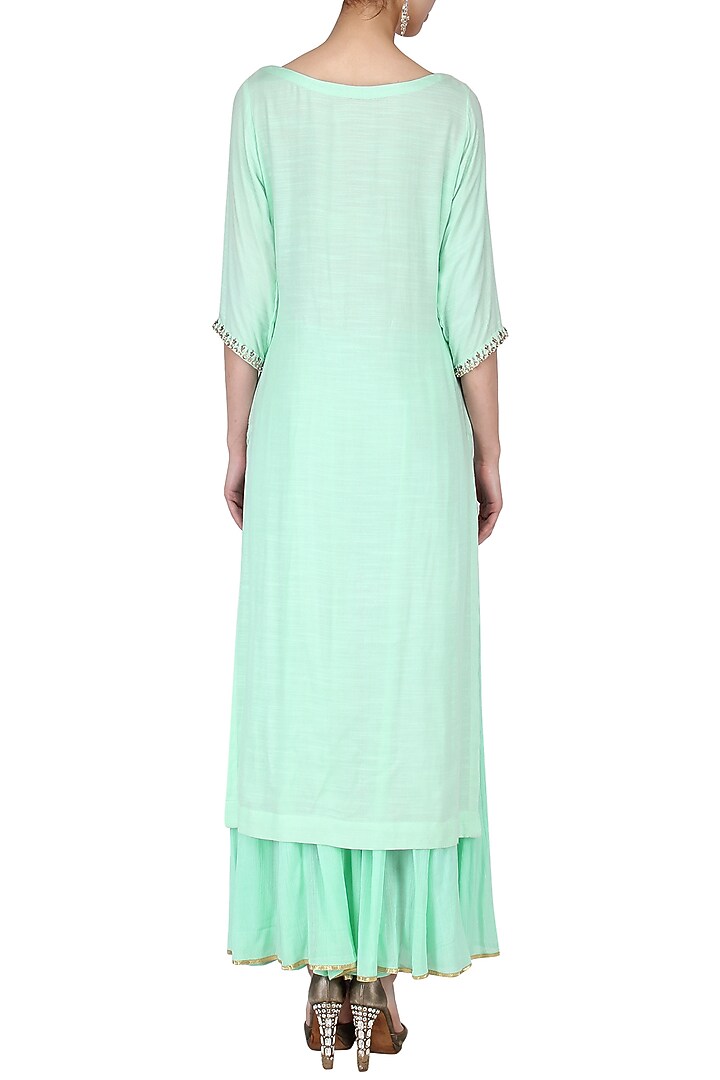 Turquoise Rayon Embroidered Kurta Set For Girls by Mini Pataka by Kudi Pataka Designs at Pernia's Pop Up Shop