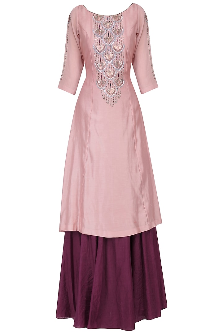 Dusty Pink Handwoven Chanderi Sequins Embroidered Kurta Set For Girls by Mini Pataka by Kudi Pataka Designs  at Pernia's Pop Up Shop